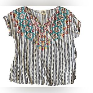 Vibrant Stripes & boho Embroidery: Women's Small Top